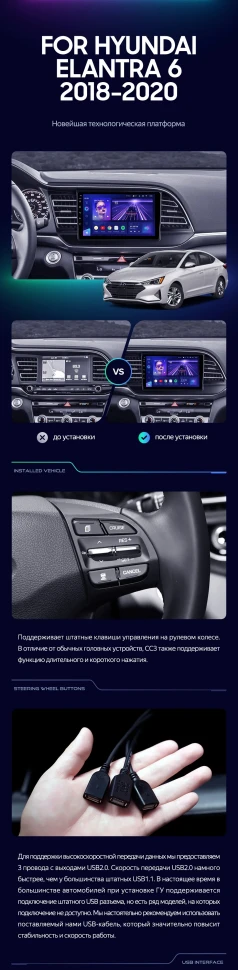 Штатная магнитола Teyes CC3 4/32 Hyundai Elantra 6 (2018-2020) Тип-A