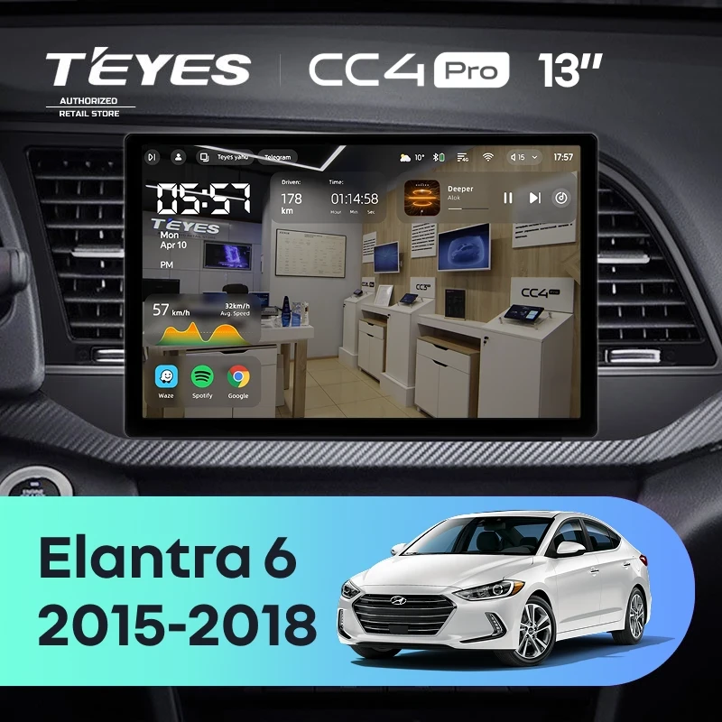 Штатная магнитола Teyes CC4 Pro 8/128 Hyundai Elantra 6 (2015-2018) Тип-A (13")