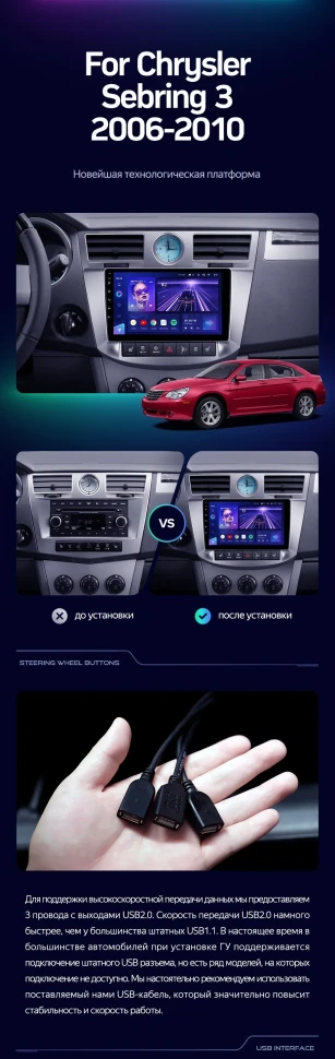 Штатная магнитола Teyes CC3 2K 6/128 Chrysler Sebring 3 JS (2006-2010)