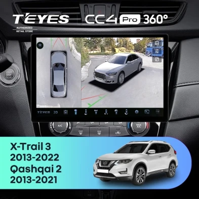 Штатная магнитола Teyes CC4 Pro 360 8/128 Nissan Qashqai 2 (2013-2021) F2 Тип-C (13")